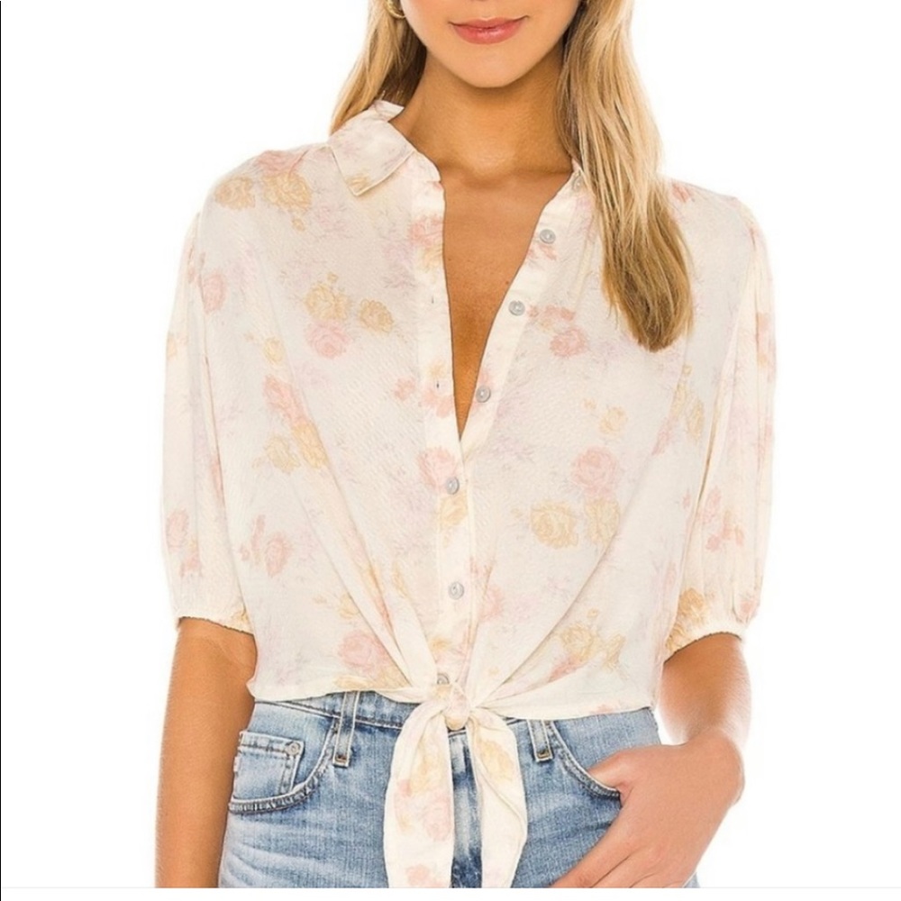 Free people Celia pastel floral  Tie Front Top in Ivory